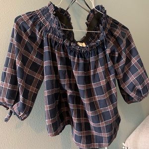 Off the shoulder plaid shirt!